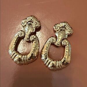 Vtg Barrera For Avon Gold Hammered Door Knocker Huge Earrings